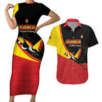 Custom Uganda Cricket Couples Matching Short Sleeve Bodycon Dress and Hawaiian Shirt Go Cranes African Pattern - Wonder Print Shop