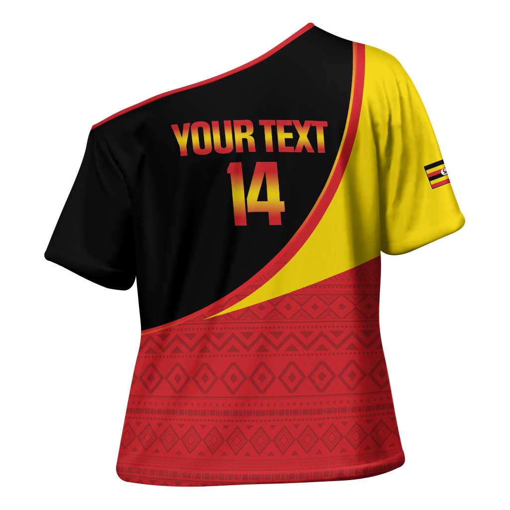 Custom Uganda Cricket Cross Shoulder Shirt Go Cranes African Pattern - Wonder Print Shop