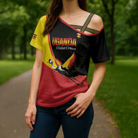 Custom Uganda Cricket Cross Shoulder Shirt Go Cranes African Pattern - Wonder Print Shop