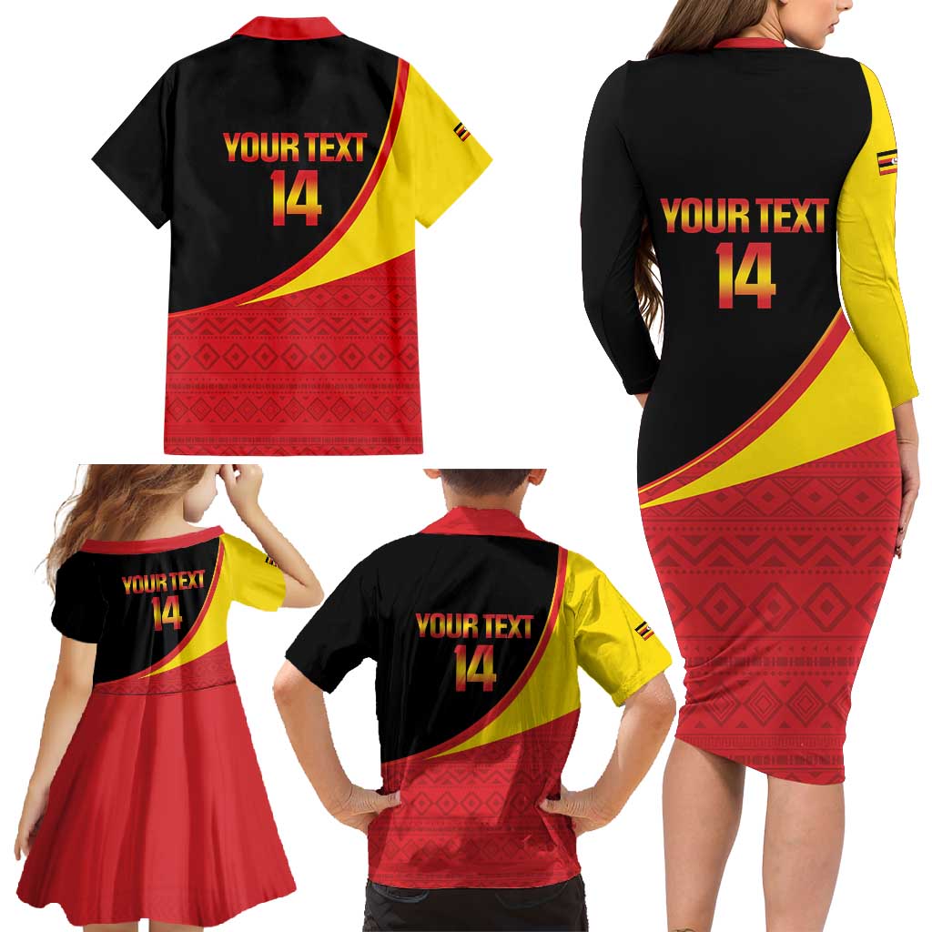 Custom Uganda Cricket Family Matching Long Sleeve Bodycon Dress and Hawaiian Shirt Go Cranes African Pattern - Wonder Print Shop