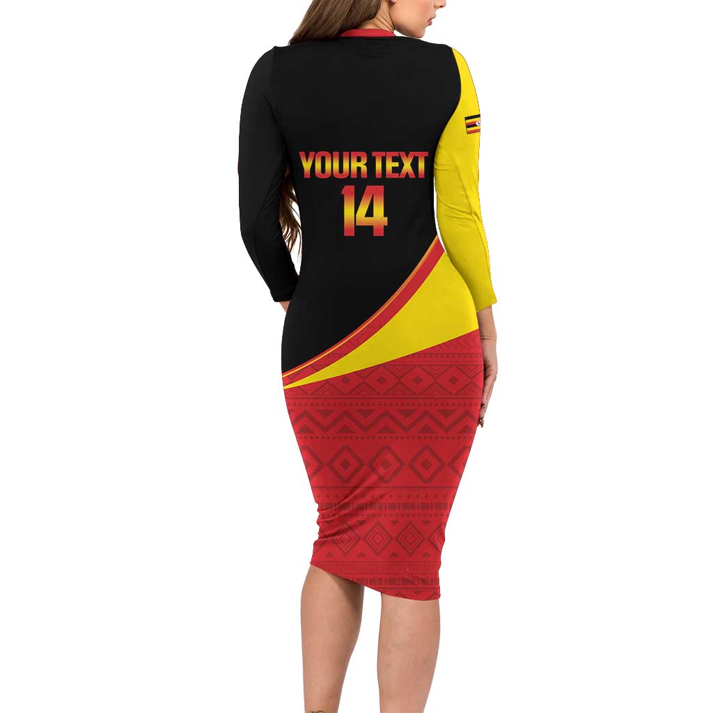 Custom Uganda Cricket Family Matching Long Sleeve Bodycon Dress and Hawaiian Shirt Go Cranes African Pattern - Wonder Print Shop