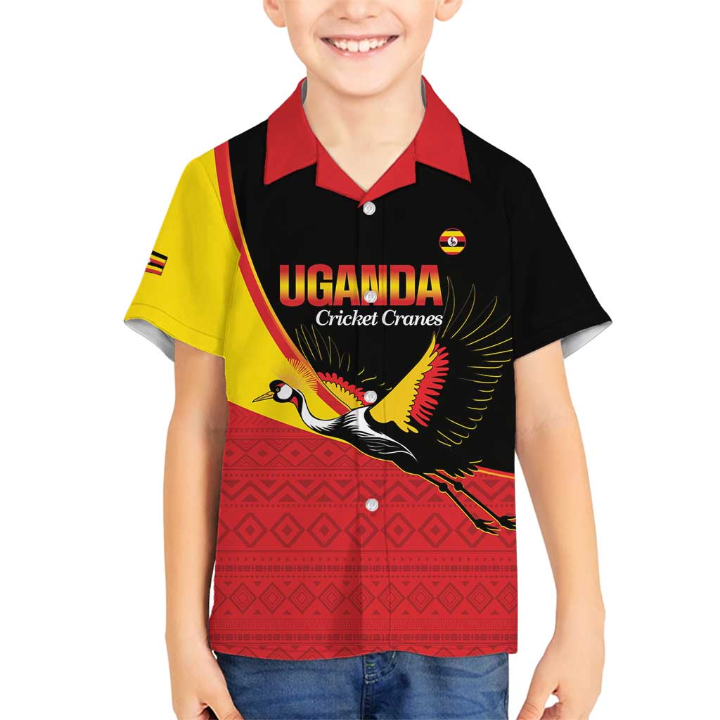 Custom Uganda Cricket Family Matching Long Sleeve Bodycon Dress and Hawaiian Shirt Go Cranes African Pattern - Wonder Print Shop