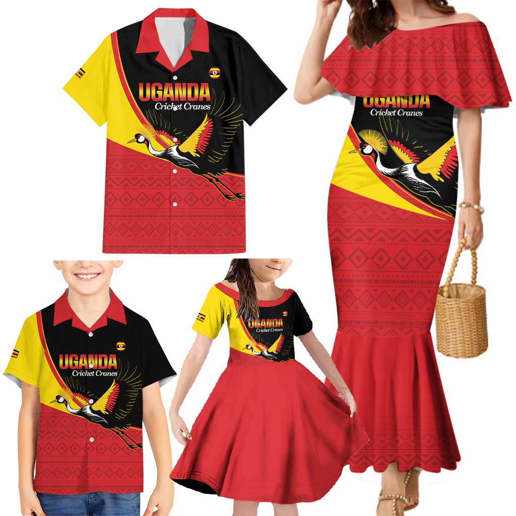 Custom Uganda Cricket Family Matching Mermaid Dress and Hawaiian Shirt Go Cranes African Pattern - Wonder Print Shop