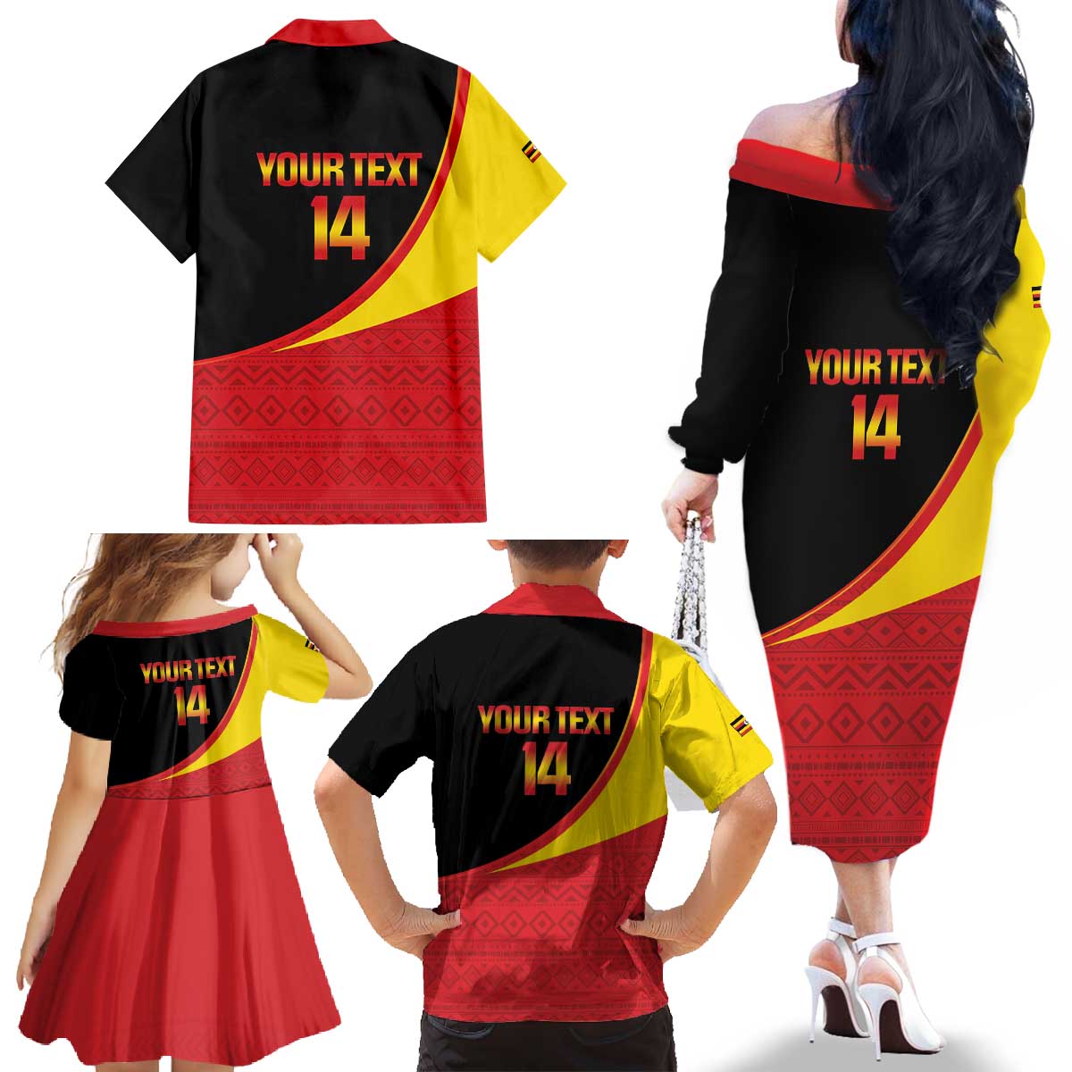 Custom Uganda Cricket Family Matching Off The Shoulder Long Sleeve Dress and Hawaiian Shirt Go Cranes African Pattern - Wonder Print Shop