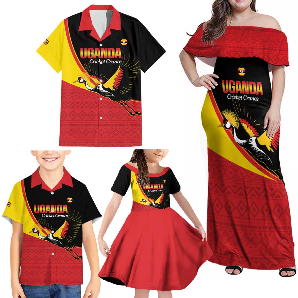Custom Uganda Cricket Family Matching Off Shoulder Maxi Dress and Hawaiian Shirt Go Cranes African Pattern - Wonder Print Shop