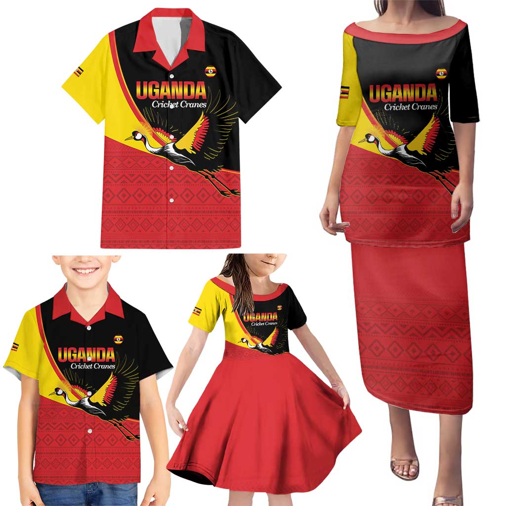 Custom Uganda Cricket Family Matching Puletasi and Hawaiian Shirt Go Cranes African Pattern - Wonder Print Shop