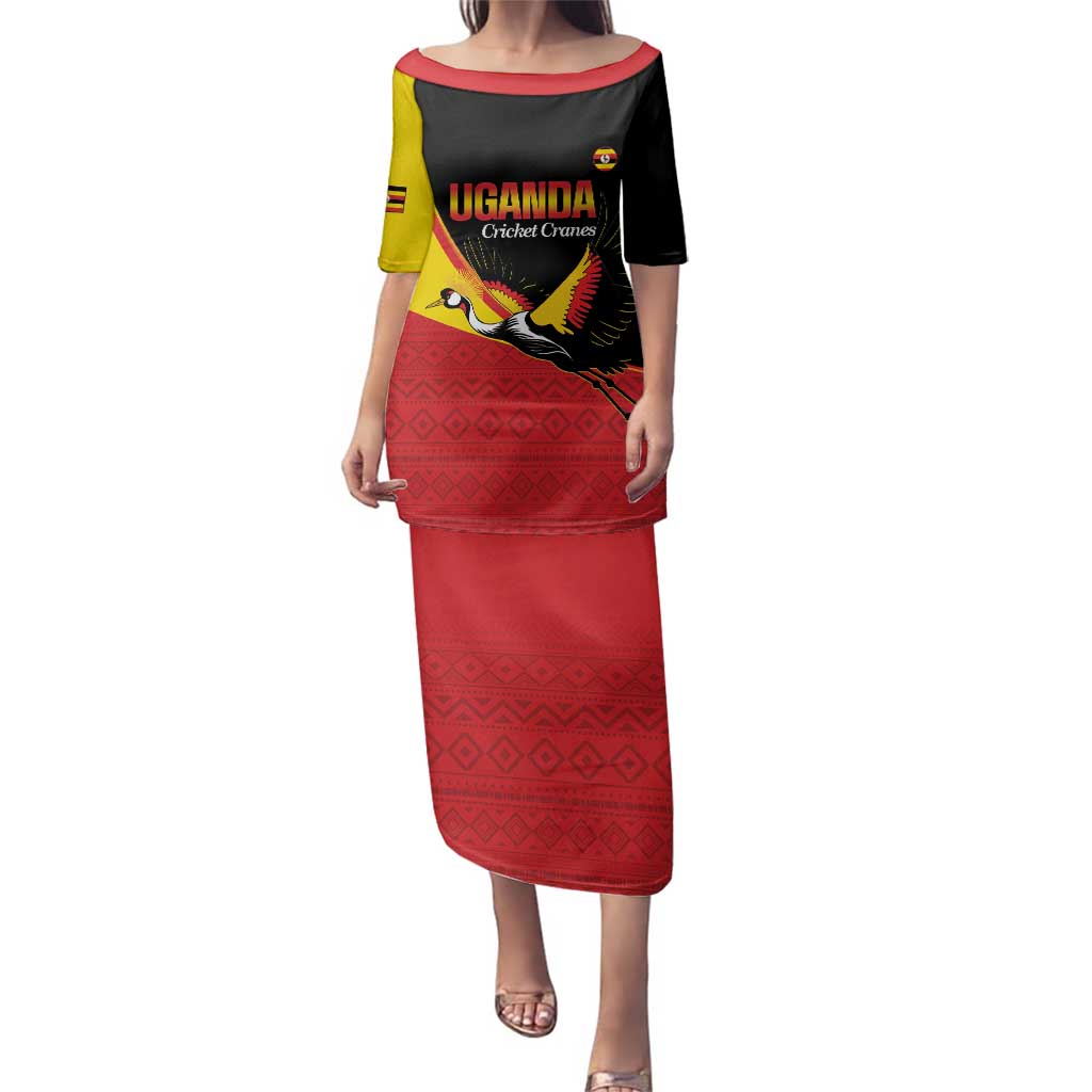 Custom Uganda Cricket Family Matching Puletasi and Hawaiian Shirt Go Cranes African Pattern - Wonder Print Shop