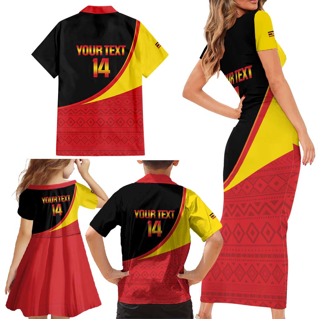 Custom Uganda Cricket Family Matching Short Sleeve Bodycon Dress and Hawaiian Shirt Go Cranes African Pattern - Wonder Print Shop