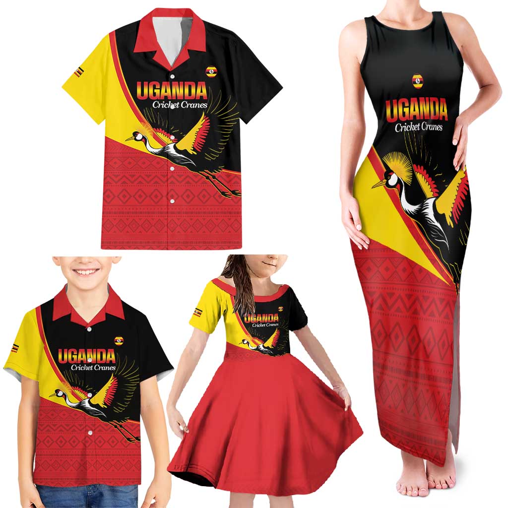 Custom Uganda Cricket Family Matching Tank Maxi Dress and Hawaiian Shirt Go Cranes African Pattern - Wonder Print Shop