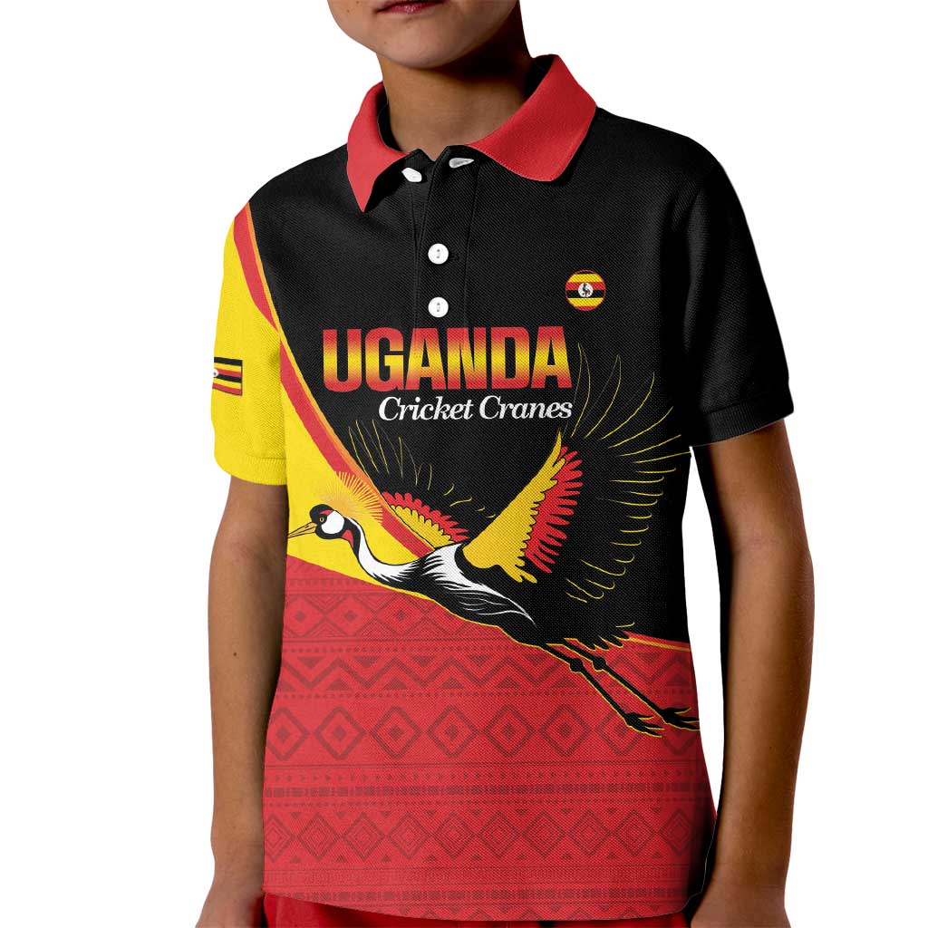Custom Uganda Cricket Kid Polo Shirt Go Cranes African Pattern - Wonder Print Shop