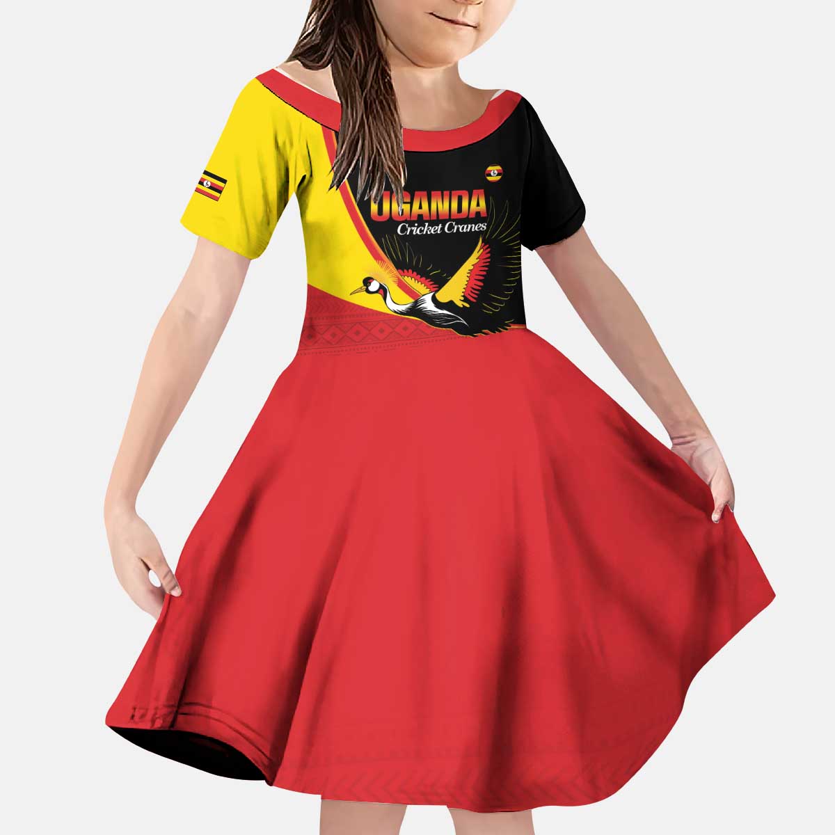 Custom Uganda Cricket Kid Short Sleeve Dress Go Cranes African Pattern - Wonder Print Shop