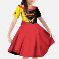 Custom Uganda Cricket Kid Short Sleeve Dress Go Cranes African Pattern - Wonder Print Shop