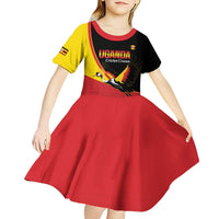 Custom Uganda Cricket Kid Short Sleeve Dress Go Cranes African Pattern - Wonder Print Shop