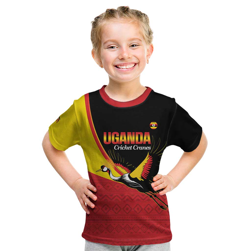 Custom Uganda Cricket Kid T Shirt Go Cranes African Pattern - Wonder Print Shop