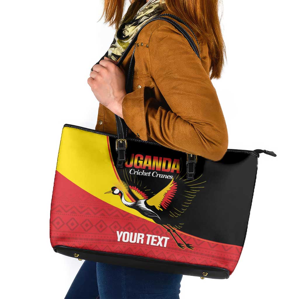 Custom Uganda Cricket Leather Tote Bag Go Cranes African Pattern - Wonder Print Shop
