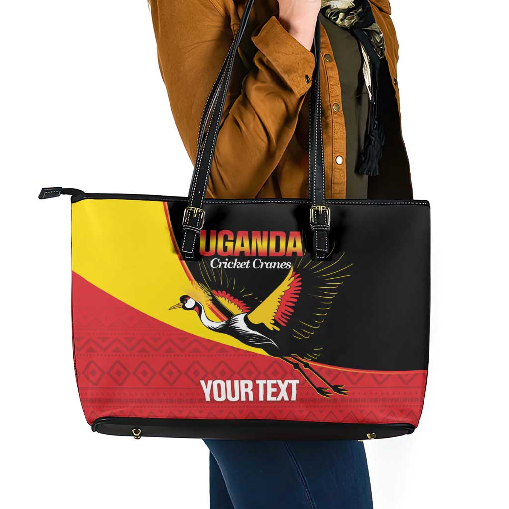 Custom Uganda Cricket Leather Tote Bag Go Cranes African Pattern - Wonder Print Shop