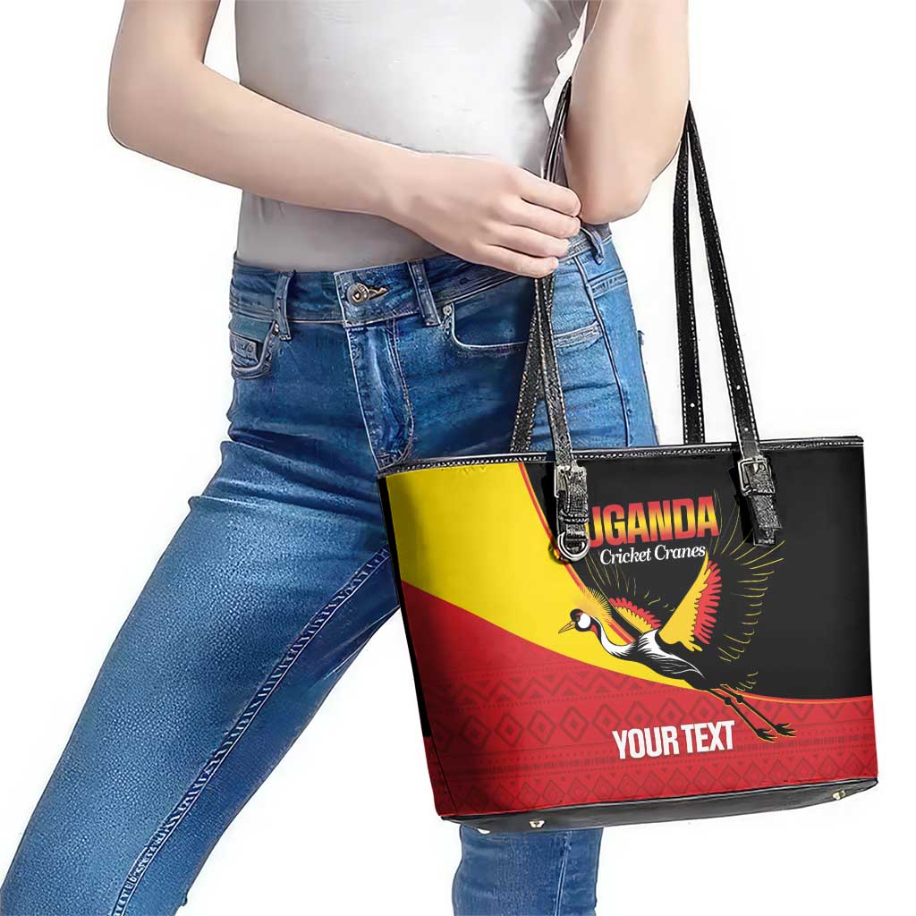Custom Uganda Cricket Leather Tote Bag Go Cranes African Pattern - Wonder Print Shop