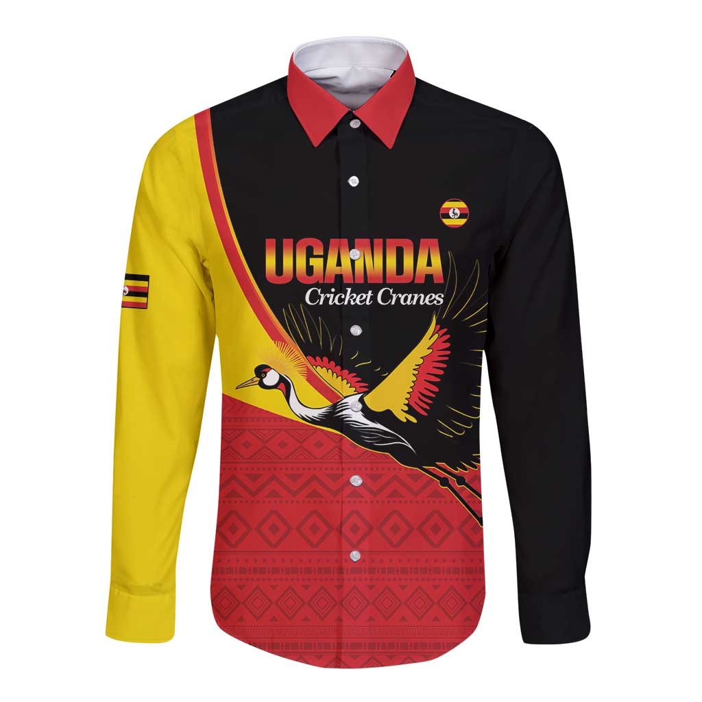 Custom Uganda Cricket Long Sleeve Button Shirt Go Cranes African Pattern - Wonder Print Shop