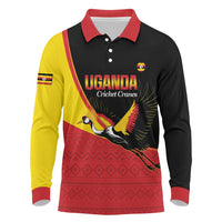 Custom Uganda Cricket Long Sleeve Polo Shirt Go Cranes African Pattern - Wonder Print Shop