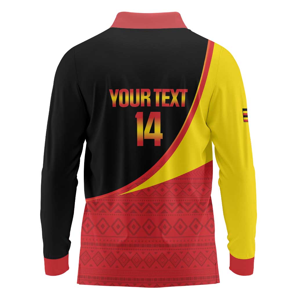 Custom Uganda Cricket Long Sleeve Polo Shirt Go Cranes African Pattern - Wonder Print Shop