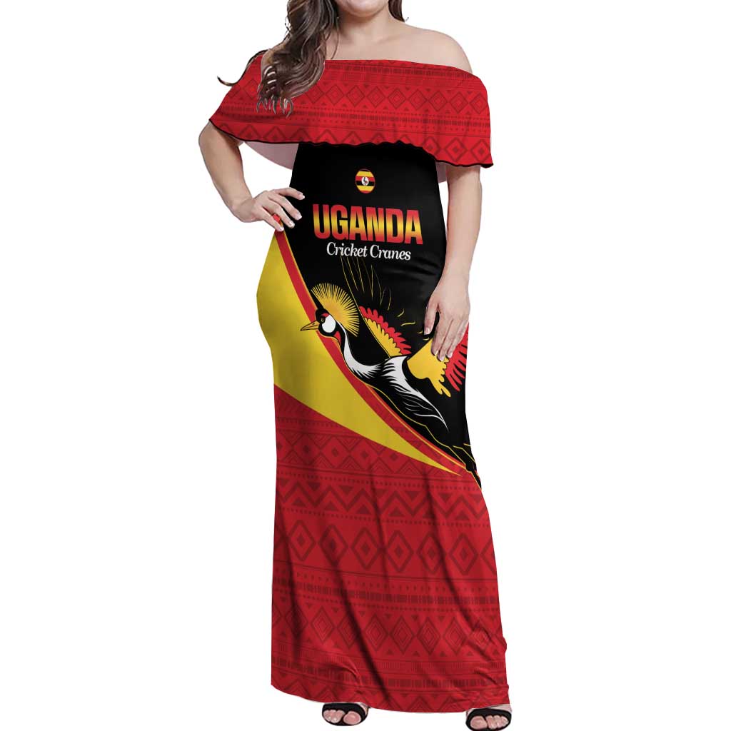 Custom Uganda Cricket Off Shoulder Maxi Dress Go Cranes African Pattern - Wonder Print Shop