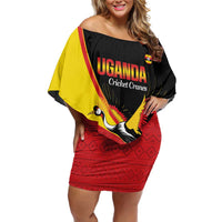 Custom Uganda Cricket Off Shoulder Short Dress Go Cranes African Pattern - Wonder Print Shop
