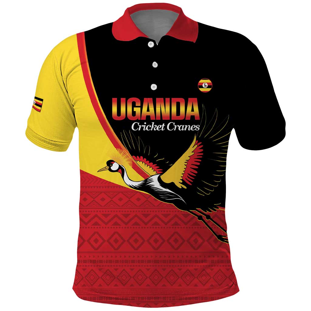 Custom Uganda Cricket Polo Shirt Go Cranes African Pattern - Wonder Print Shop