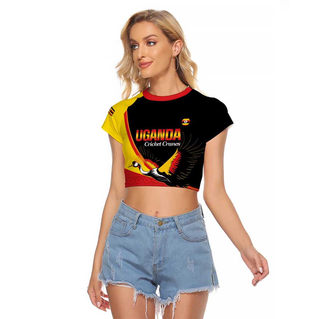 Custom Uganda Cricket Raglan Cropped T Shirt Go Cranes African Pattern - Wonder Print Shop