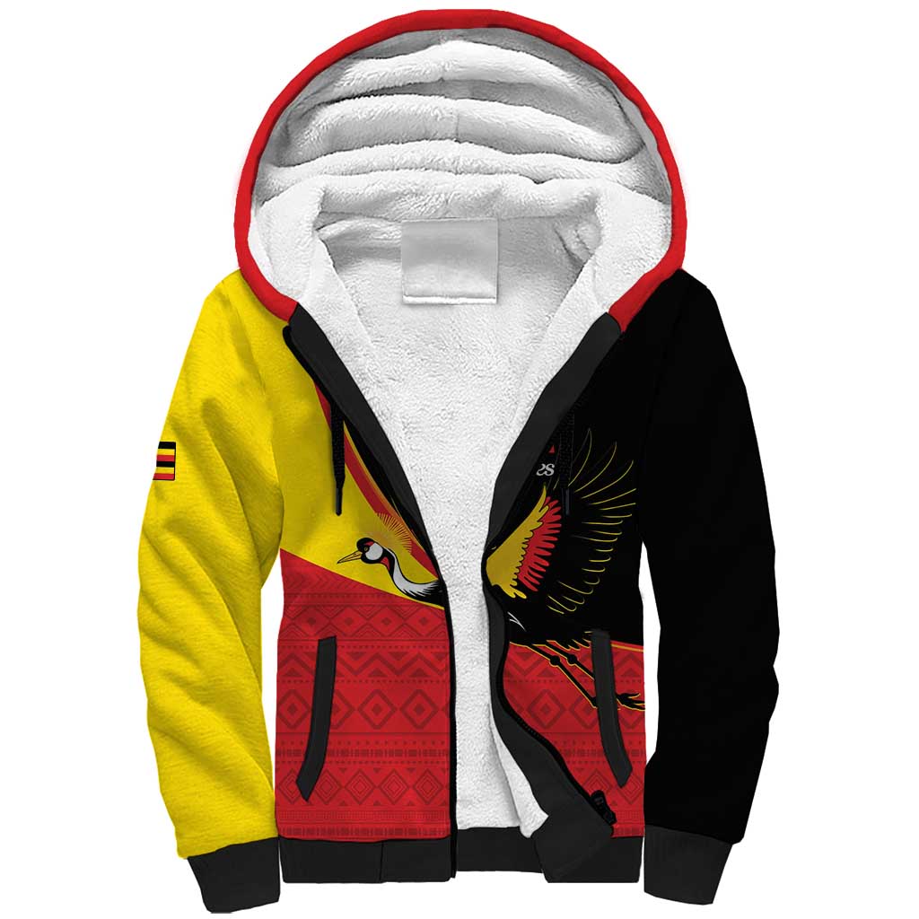 Custom Uganda Cricket Sherpa Hoodie Go Cranes African Pattern - Wonder Print Shop