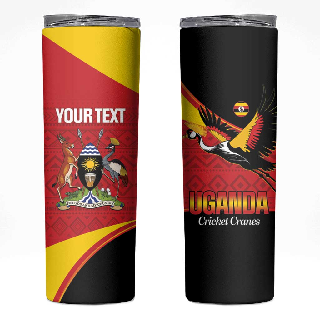 Custom Uganda Cricket Skinny Tumbler Go Cranes African Pattern - Wonder Print Shop