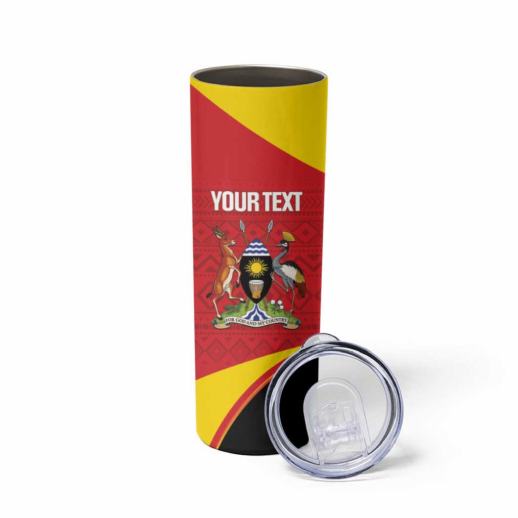 Custom Uganda Cricket Skinny Tumbler Go Cranes African Pattern - Wonder Print Shop