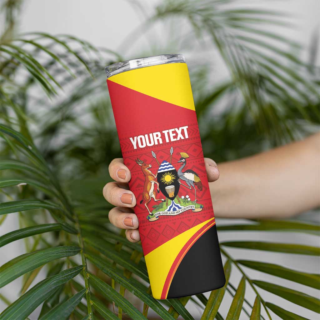 Custom Uganda Cricket Skinny Tumbler Go Cranes African Pattern - Wonder Print Shop