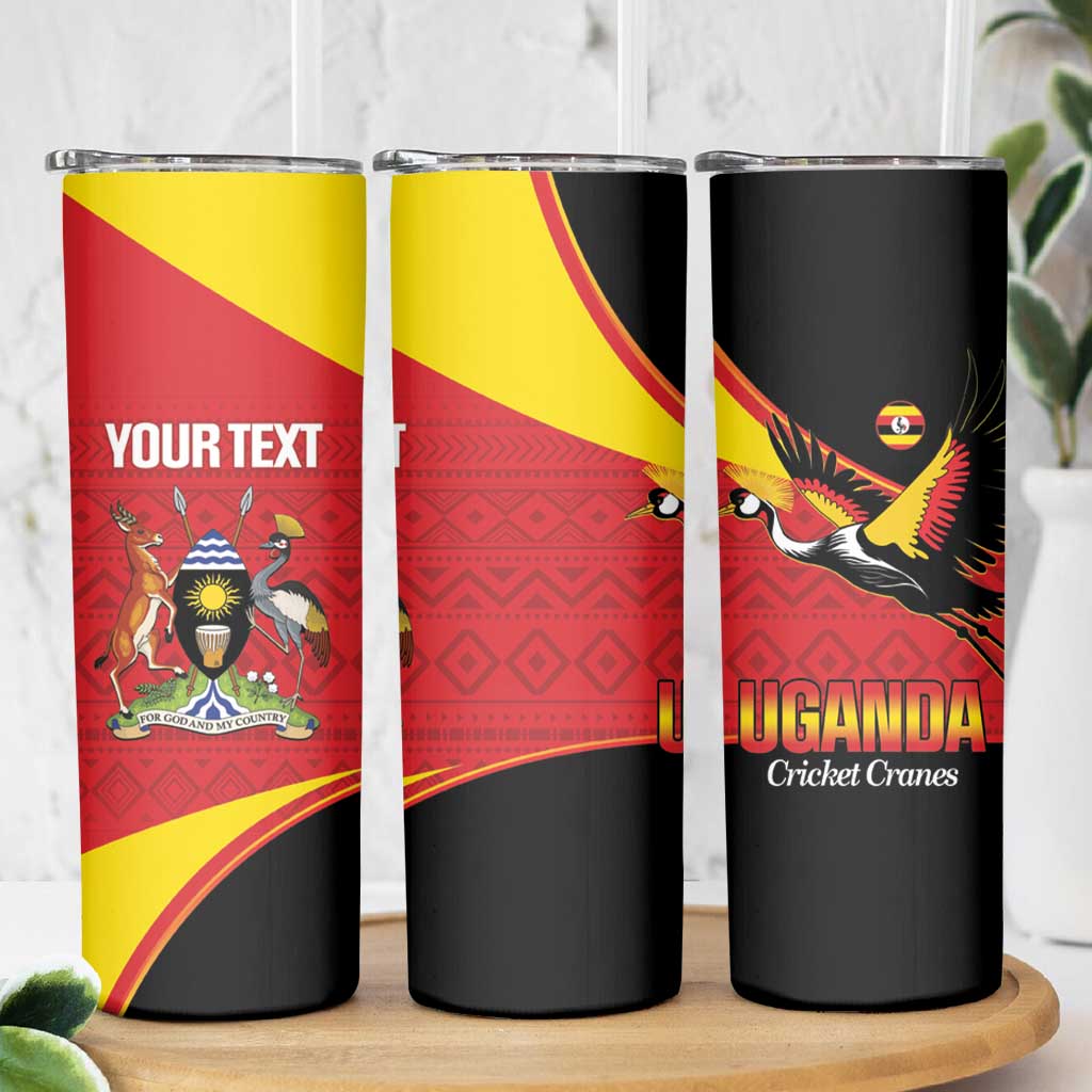 Custom Uganda Cricket Skinny Tumbler Go Cranes African Pattern - Wonder Print Shop