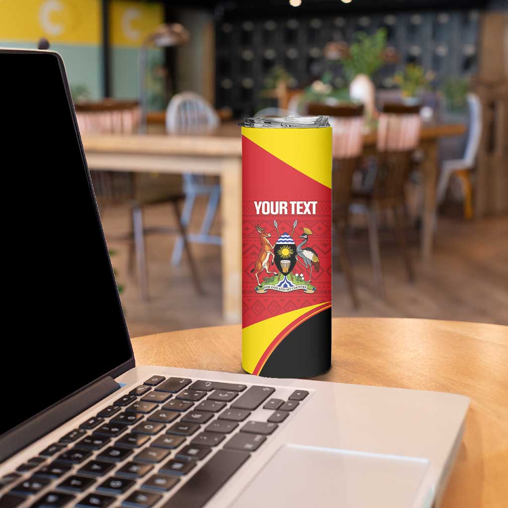 Custom Uganda Cricket Skinny Tumbler Go Cranes African Pattern - Wonder Print Shop