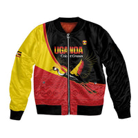 Custom Uganda Cricket Sleeve Zip Bomber Jacket Go Cranes African Pattern - Wonder Print Shop