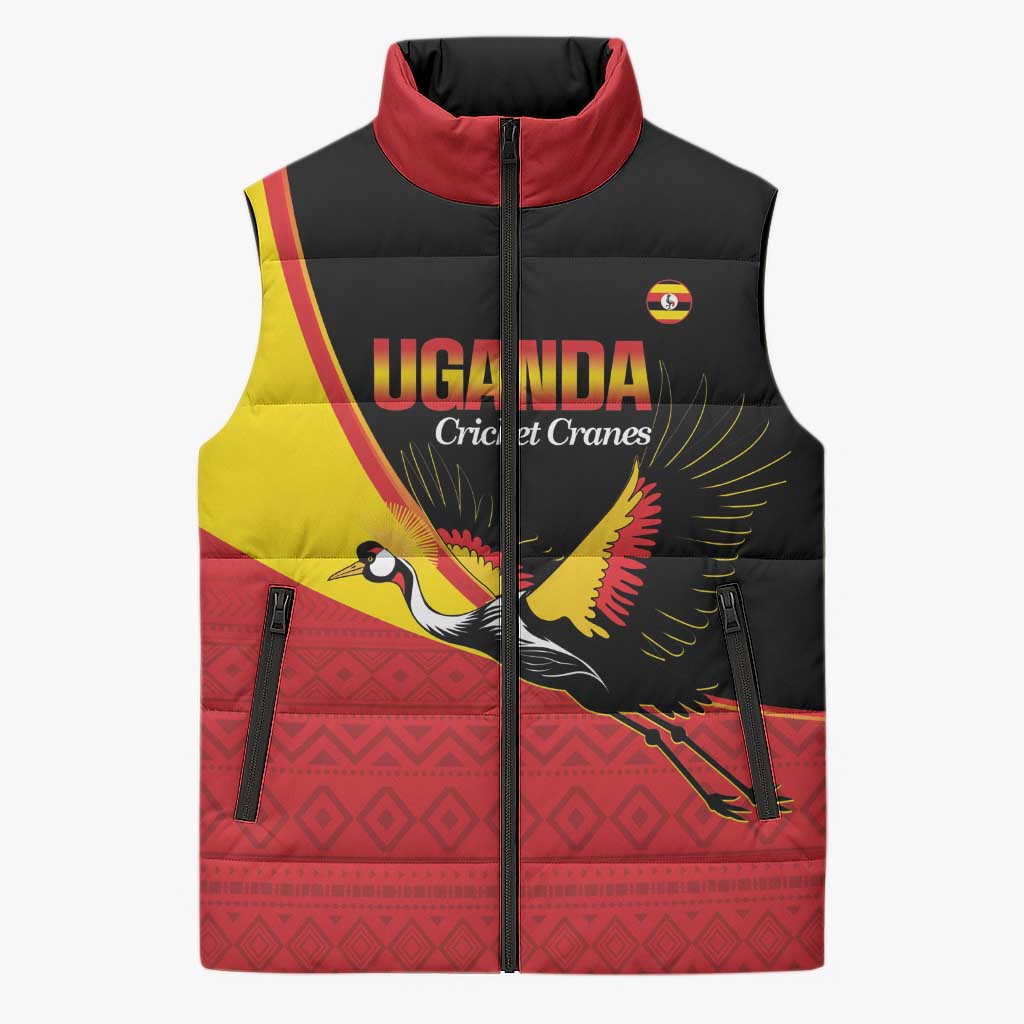 Custom Uganda Cricket Sleeveless Puffer Jacket Go Cranes African Pattern - Wonder Print Shop