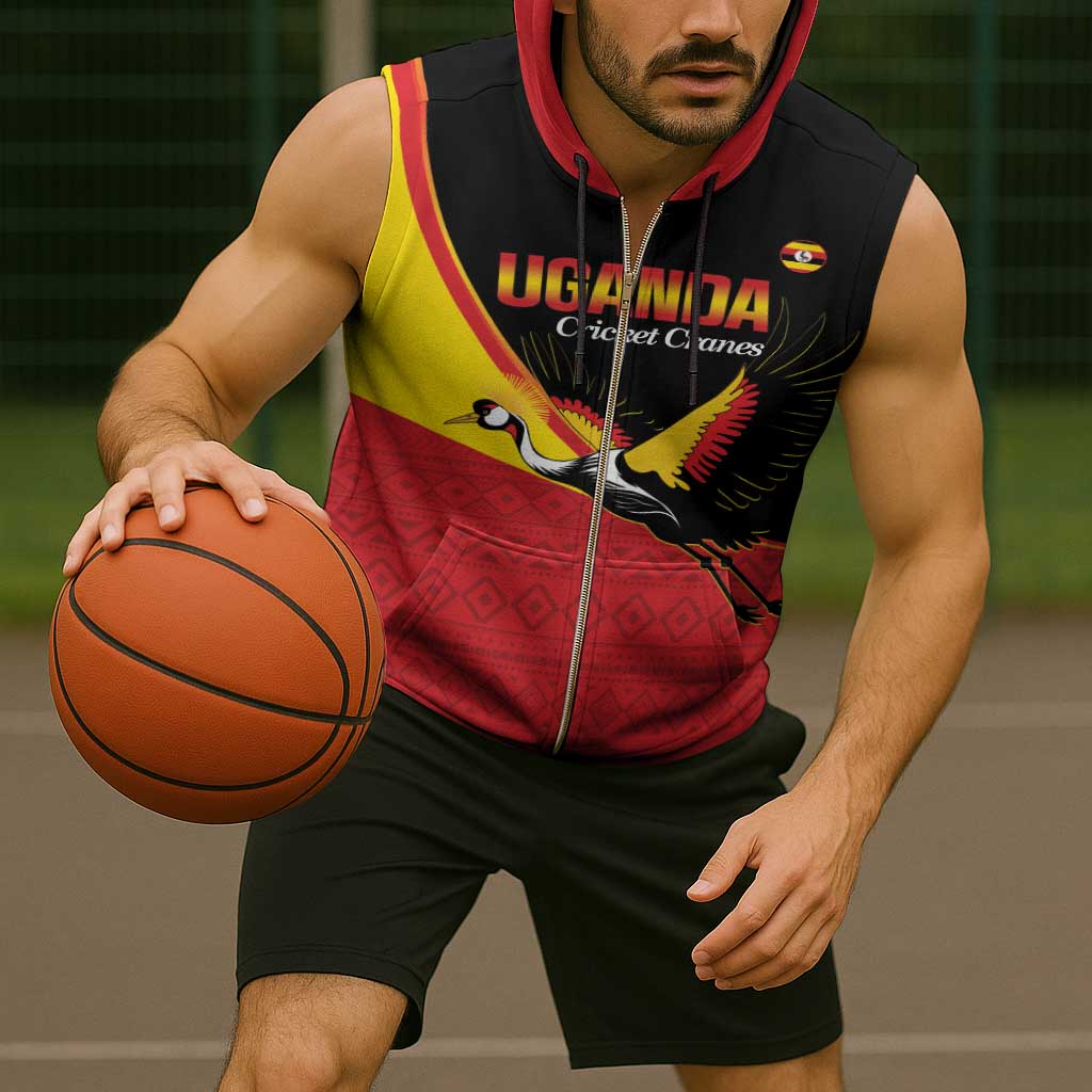 Custom Uganda Cricket Sleeveless Zip Hoodie Go Cranes African Pattern - Wonder Print Shop