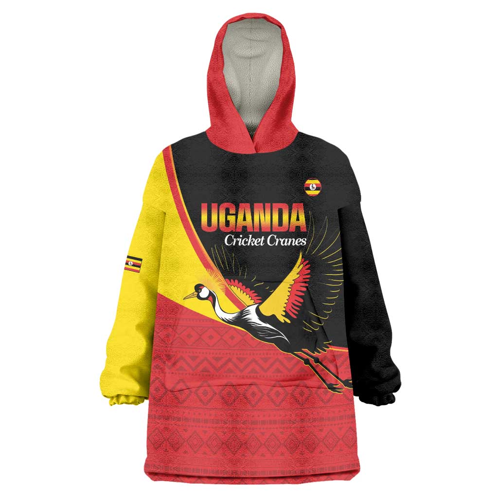 Custom Uganda Cricket Wearable Blanket Hoodie Go Cranes African Pattern - Wonder Print Shop