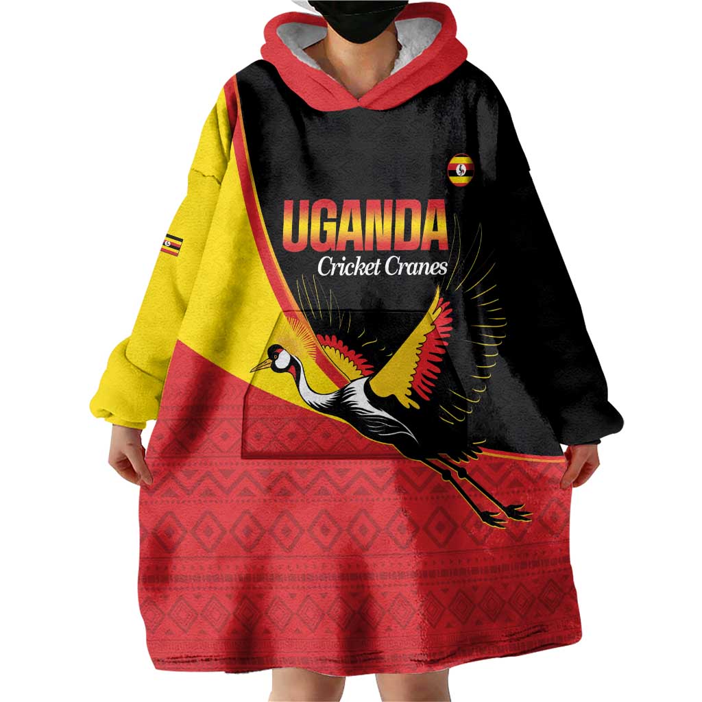Custom Uganda Cricket Wearable Blanket Hoodie Go Cranes African Pattern - Wonder Print Shop