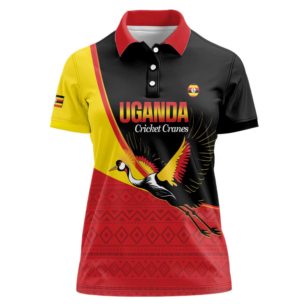 Custom Uganda Cricket Women Polo Shirt Go Cranes African Pattern - Wonder Print Shop