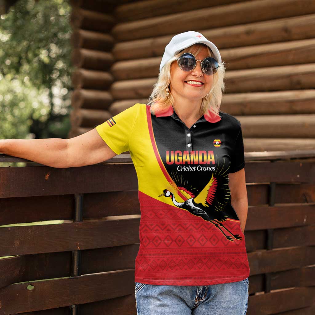 Custom Uganda Cricket Women Polo Shirt Go Cranes African Pattern - Wonder Print Shop