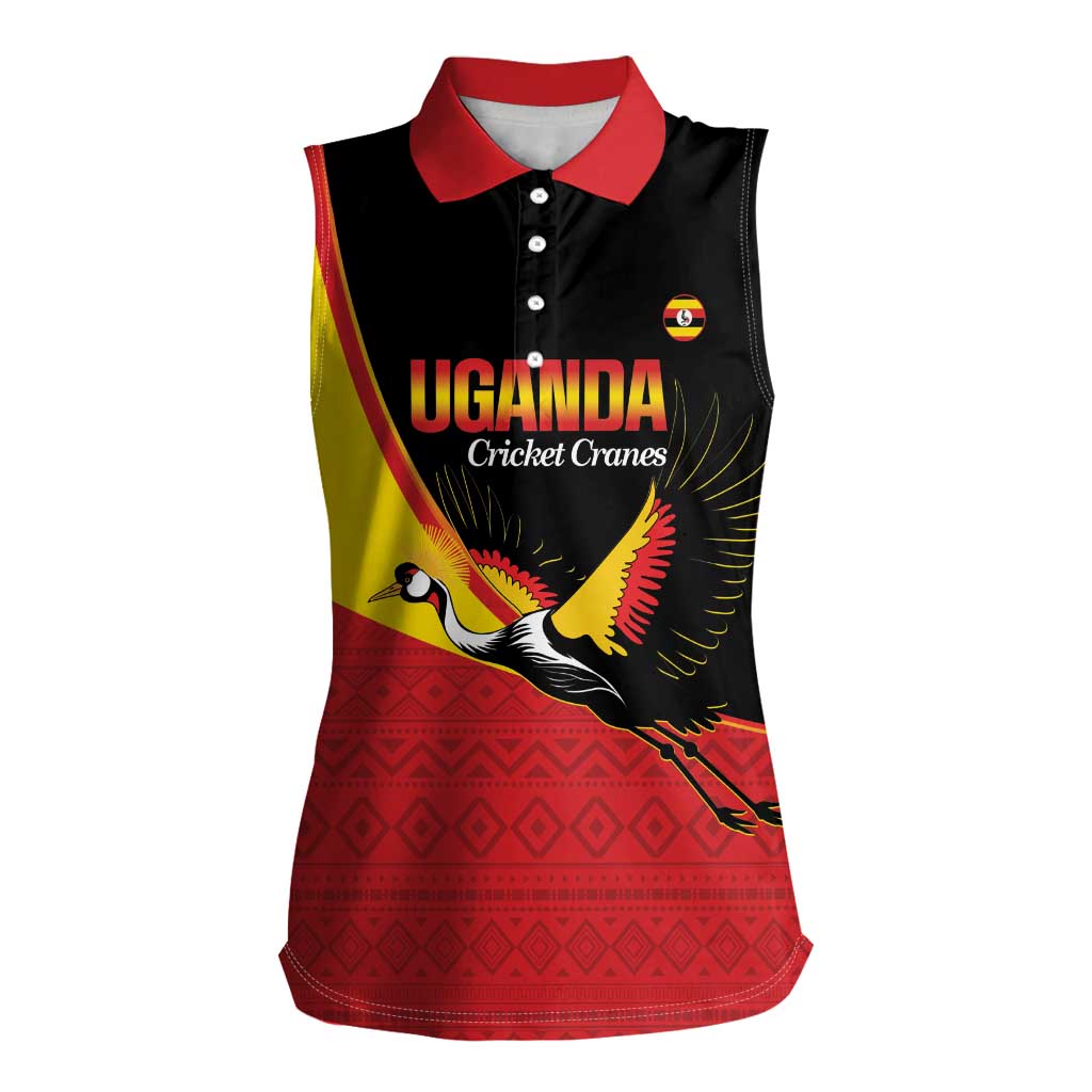 Custom Uganda Cricket Women Sleeveless Polo Shirt Go Cranes African Pattern - Wonder Print Shop