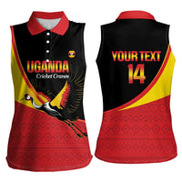 Custom Uganda Cricket Women Sleeveless Polo Shirt Go Cranes African Pattern - Wonder Print Shop