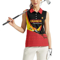 Custom Uganda Cricket Women Sleeveless Polo Shirt Go Cranes African Pattern - Wonder Print Shop