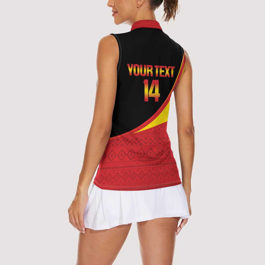 Custom Uganda Cricket Women Sleeveless Polo Shirt Go Cranes African Pattern - Wonder Print Shop