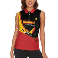Custom Uganda Cricket Women Sleeveless Polo Shirt Go Cranes African Pattern - Wonder Print Shop