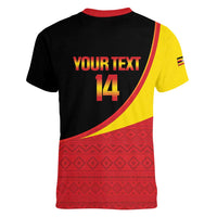 Custom Uganda Cricket Women V-Neck T-Shirt Go Cranes African Pattern - Wonder Print Shop