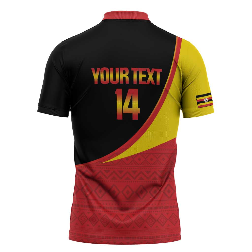 Custom Uganda Cricket Zipper Polo Shirt Go Cranes African Pattern - Wonder Print Shop