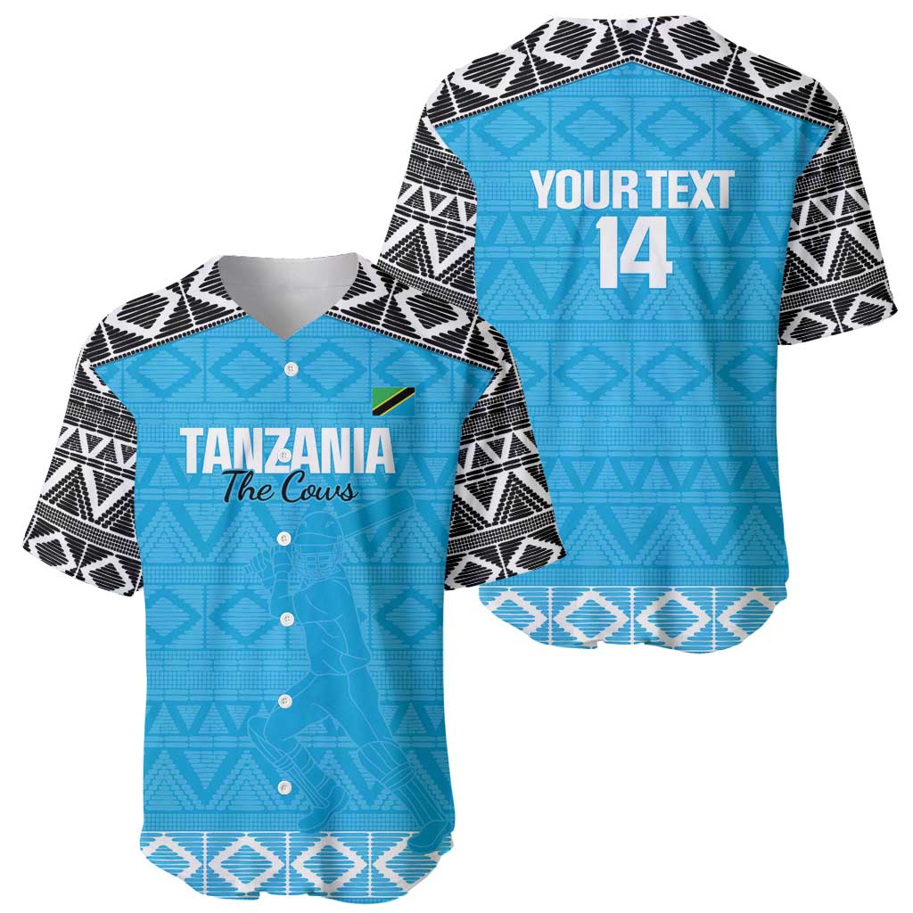 Custom Tanzania Cricket Baseball Jersey Go Cows Sporty African Pattern - Wonder Print Shop