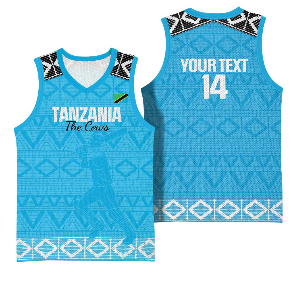 Custom Tanzania Cricket Basketball Jersey Go Cows Sporty African Pattern - Wonder Print Shop
